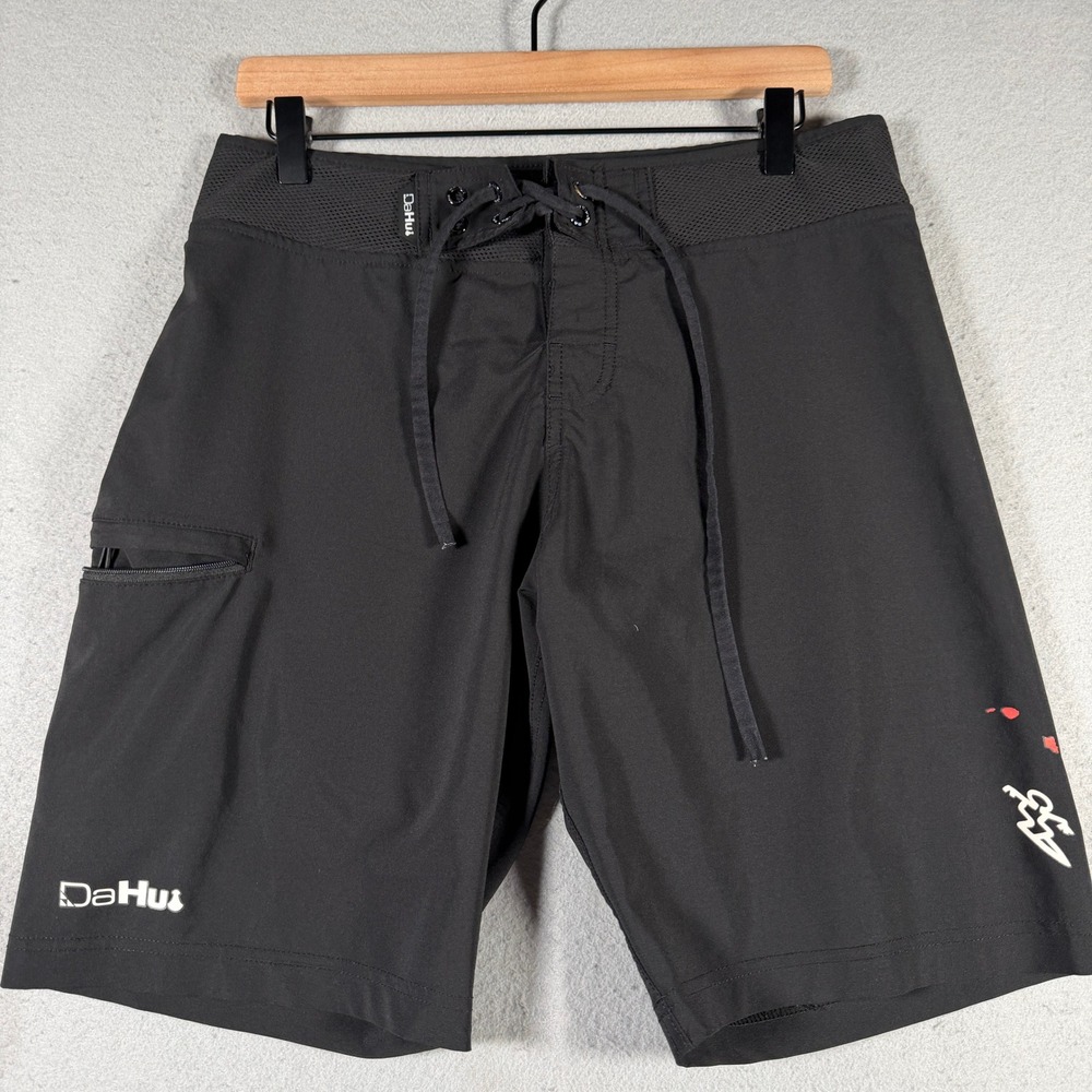 DaHui Mens Board Shorts Black Hawaiian Surf Trunks Swimwear Size 30 12260
